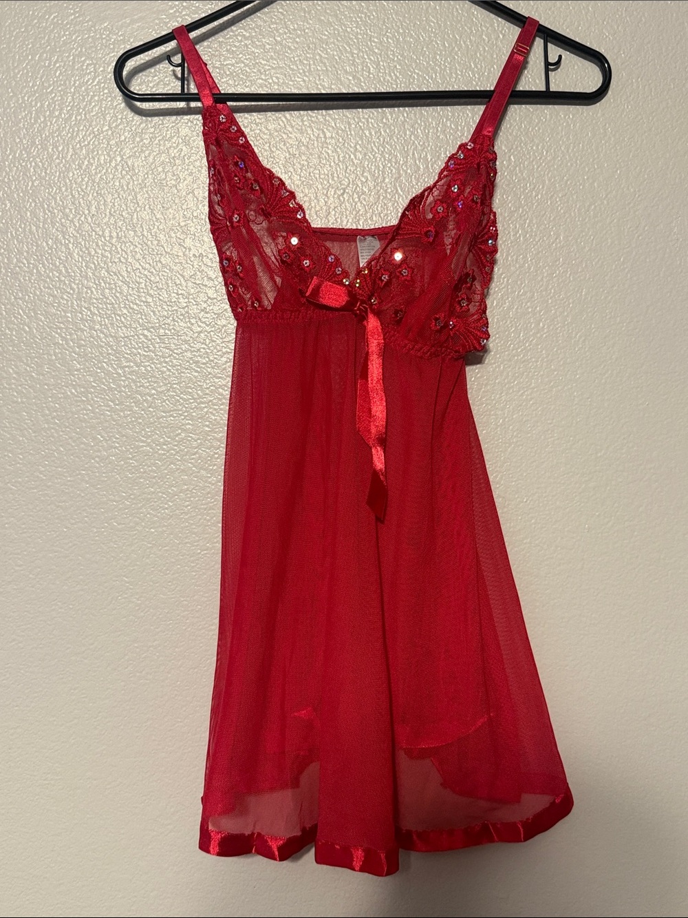Red Lace Sequin Babydoll Chemise - Women Intimates